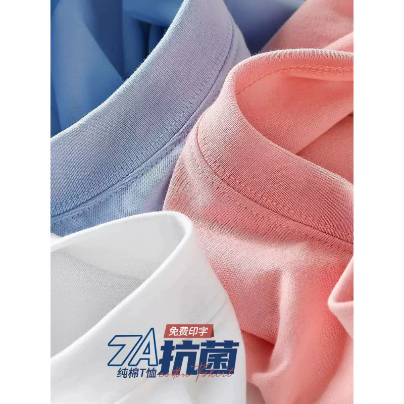 7A Антибактериальная хлопчатобумажная футболка с логотипом высокого класса с круглым вырезом с короткими рукавами