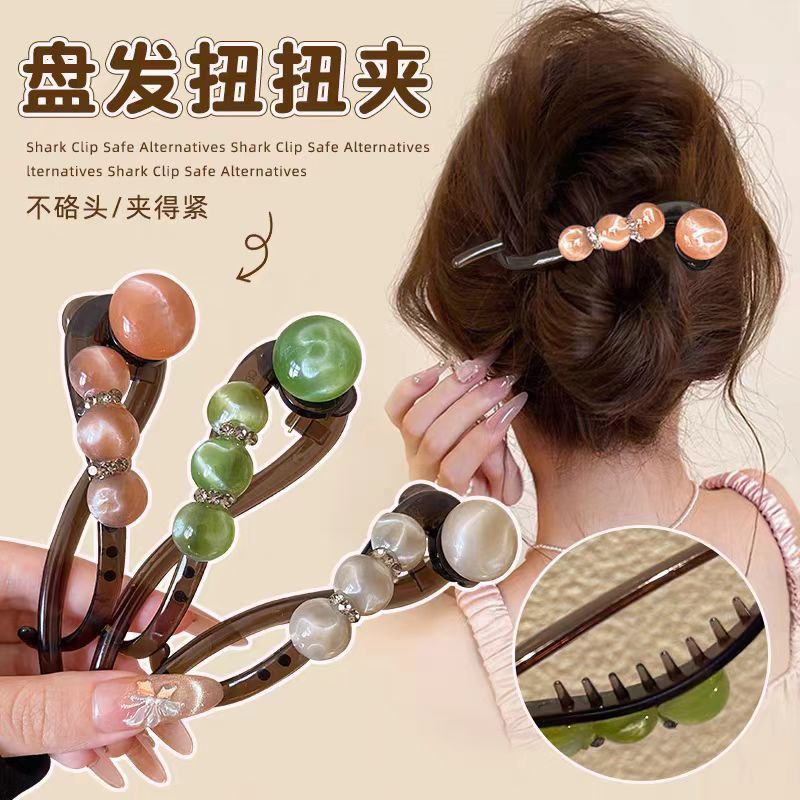 Qimin フラッシュ ダイヤモンド ビーズ ワンライン ツイスト クリップ バックヘッド ヘアスタイラー シャーク クリップ代替ヘアピン ヘッドギア|undefined