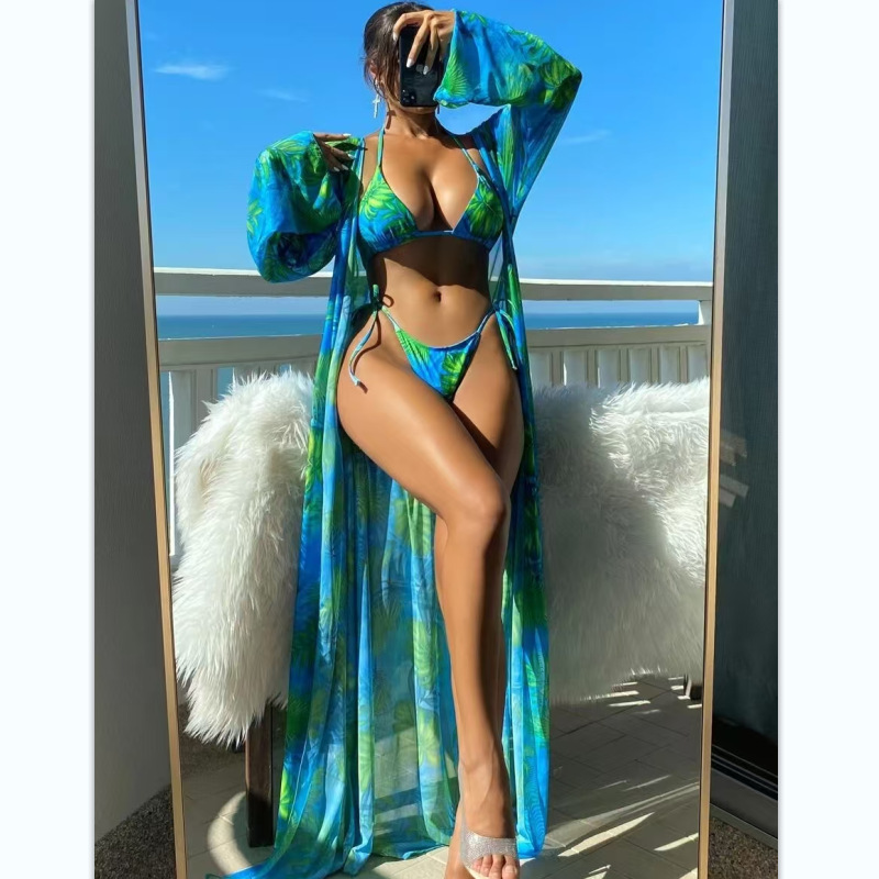 Bikiniset för dam 3 delar med långärmad cover up_voghion.com