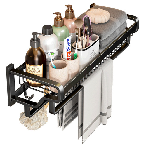Kole Net Basket Towel Rack Free of Punching Space Aluminum Black Bathroom Towel Rack Bathroom Towel Rack Set