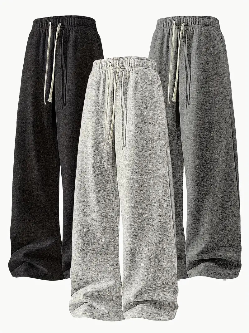 ​Men's Straight-Leg Pants – Vintage-Inspired Polyester Trousers With Adjustable Drawstring (Unisex Streetwear Style)​_viptrois.com