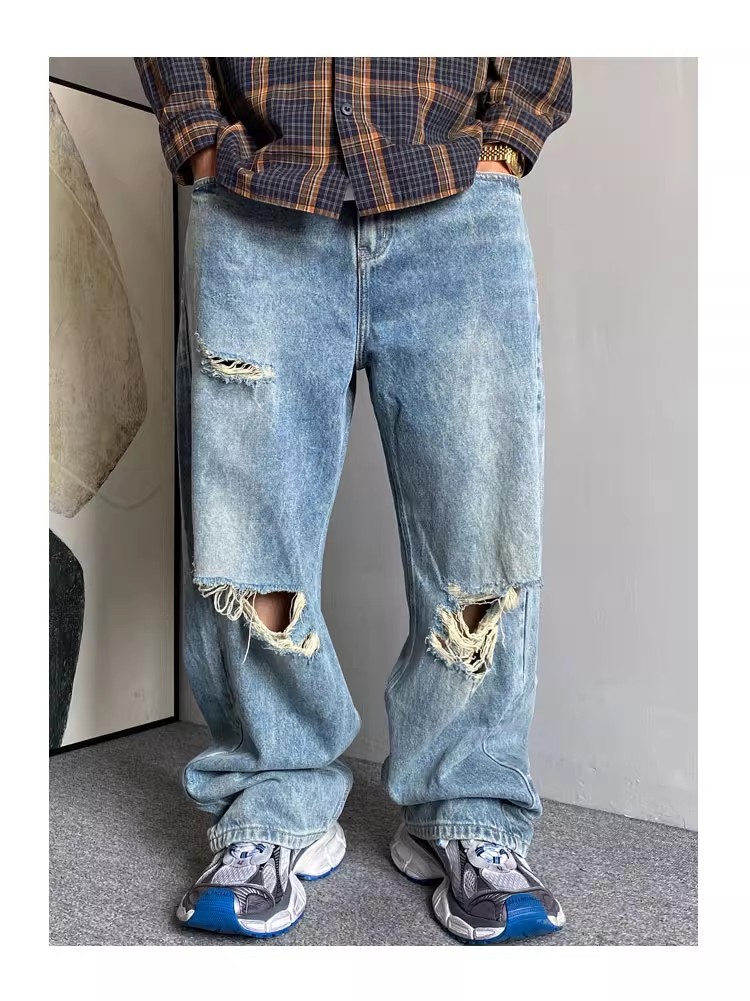 Men's Retro High Waist Dad Jeans Spring Summer Casual Loose Fit Wide Leg Ripped Straight Leg Floor Length_mkmklike.com