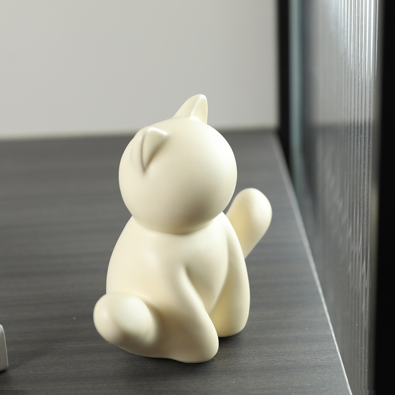 Decoración de cerámica de gato creativo de estilo crema moderno, mueble de vino de sala de estar, decoración de mueble de TV, decoración de porche de escritorio
