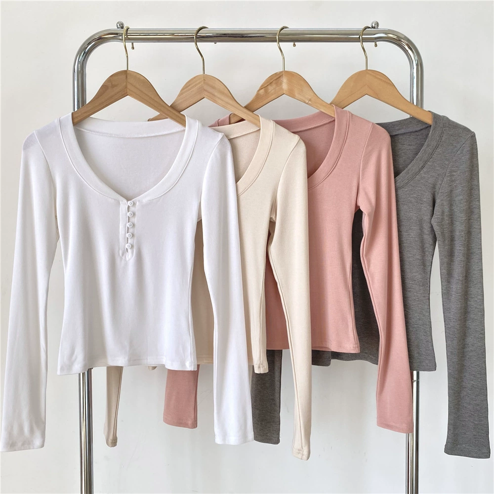 Высоко-эластичная рубашка базы кнопки воротника персика