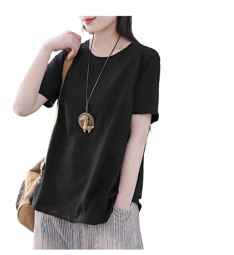Artistic Fresh Short-sleeved T-shirt Women's Summer New Arrival 2023 Korean Style Large Size Women's Clothing Loose All-match Solid Color Top for Women