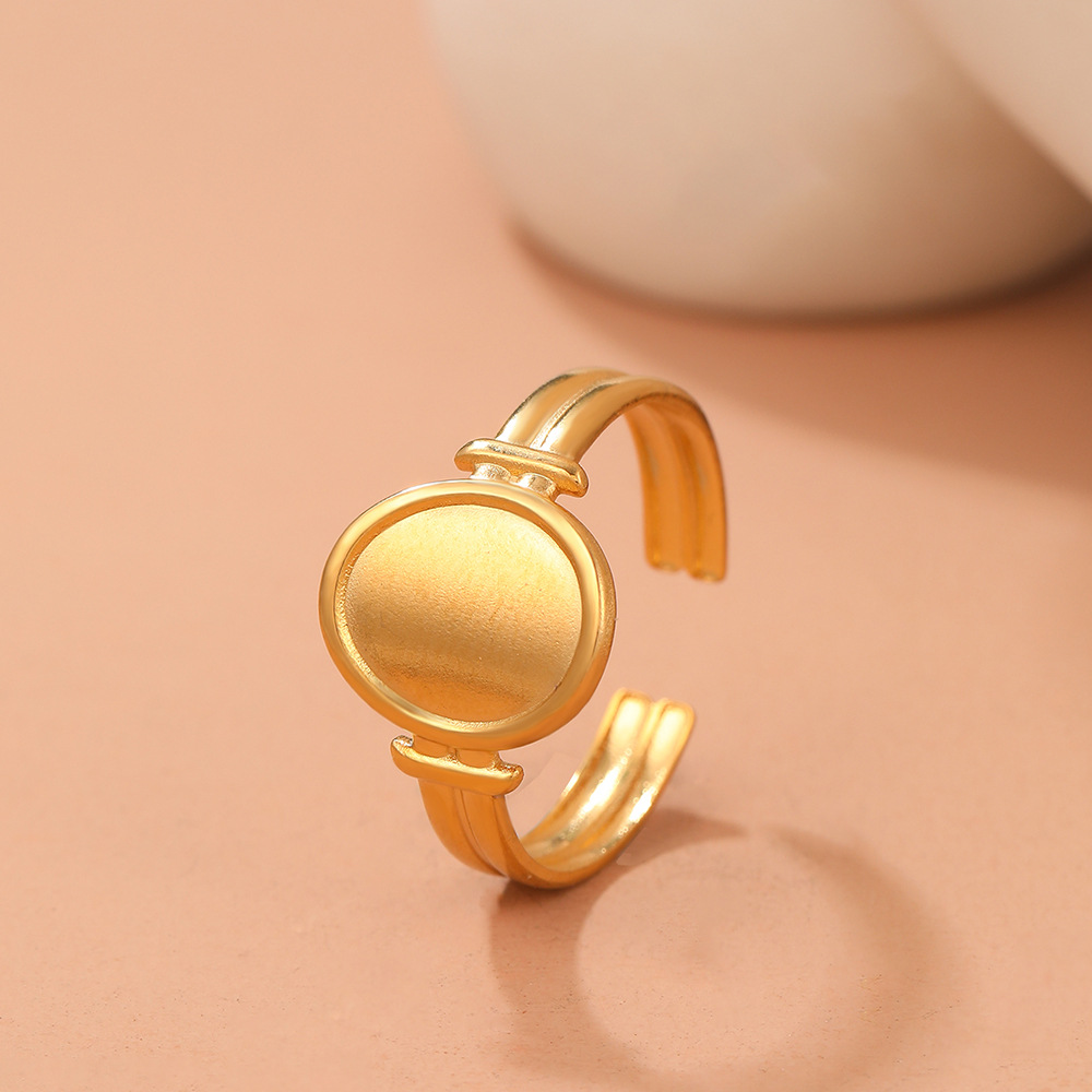 Stainless Steel Cross-Border New Retro Oval Opening Adjustable Ring Men's and Women's Niche Design High-End Ring