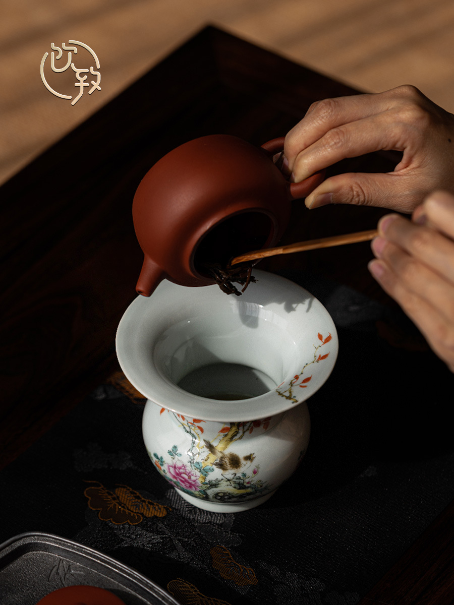 批发中式釉上粉彩大号茶洗陶瓷水盂杯洗建水茶道复古零配件茶渣斗