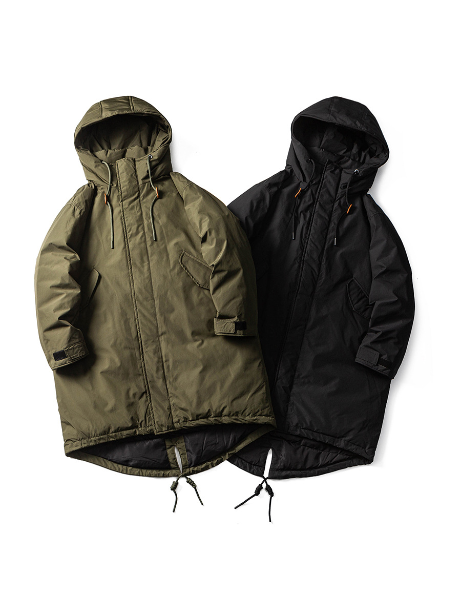 儒孟アメリカの復古重ポンド工装突撃服ダウンジャケット男冬の中長タイプの帽子付き保温コートコート