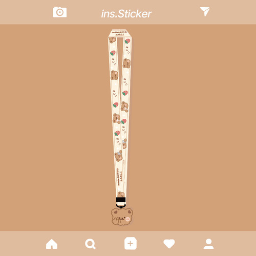 Bear mobile phone lanyard, hanging neck, long rope, short rope, fabric mobile phone chain, widened wrist short rope, universal for male and female rabbits