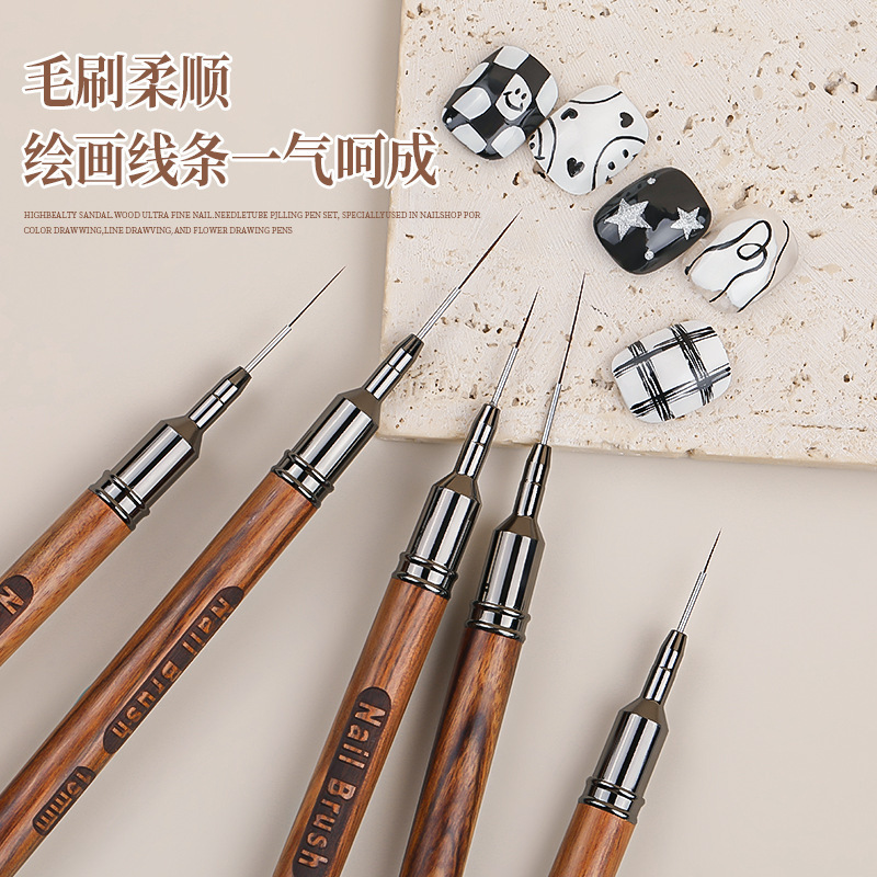 Professional Nail Art Liner Pen, Ultra-Fine Painting Pen, Long and Short Line Drawing and Shading Special Pen with Sandalwood Handle, Phototherapy Pen