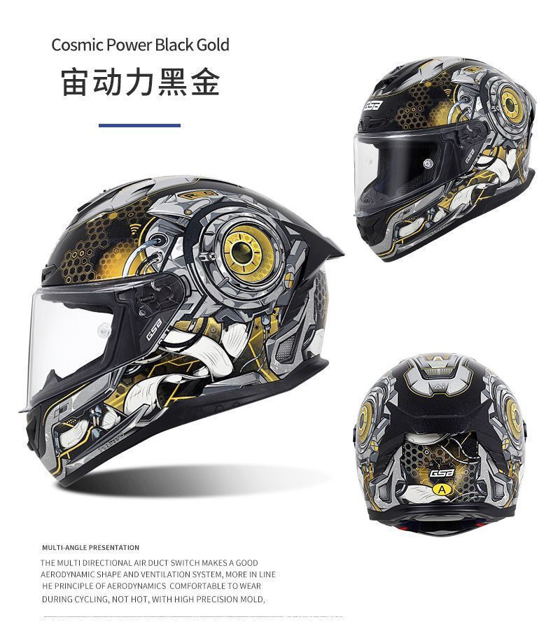 Gsb-S361-Motorcycle Full-Face Helmet, Imitation Racing Helmet Shape, Breathable and Ventilated Lining, Suitable for All Seasons, with Reserved Earphone and Eye Slots