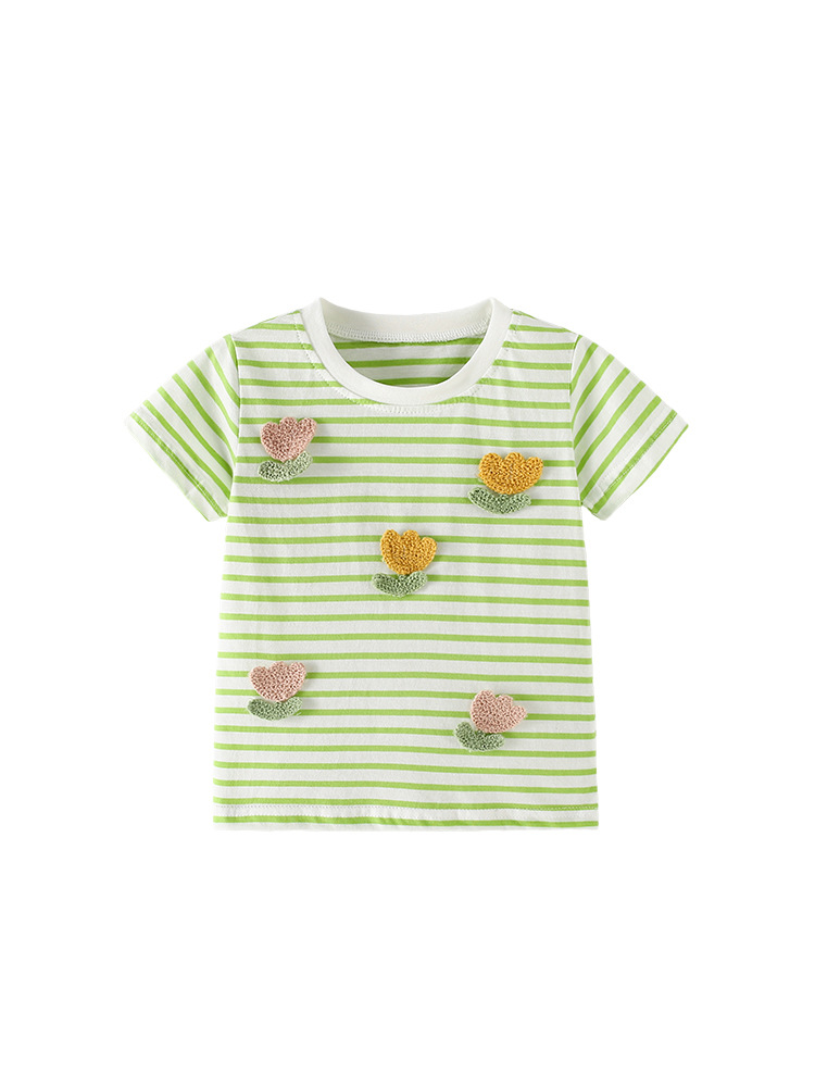 Malwee transfronterizo verano nueva camiseta de niñas a rayas para niños camisas de manga corta impresión de moda para niños europeos y estadounidenses