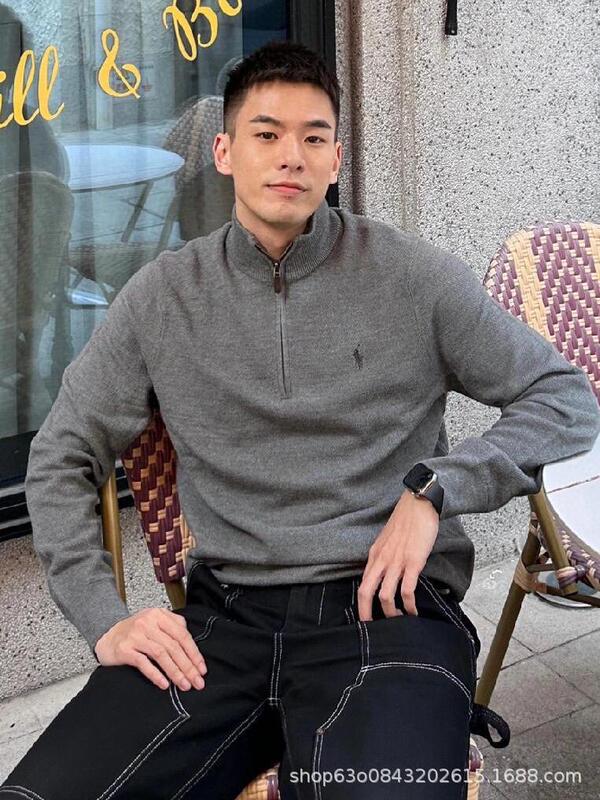 原厂高品质Ralph@拉夫25ss小马标刺绣半拉链立领针织衫男女款毛衣|undefined