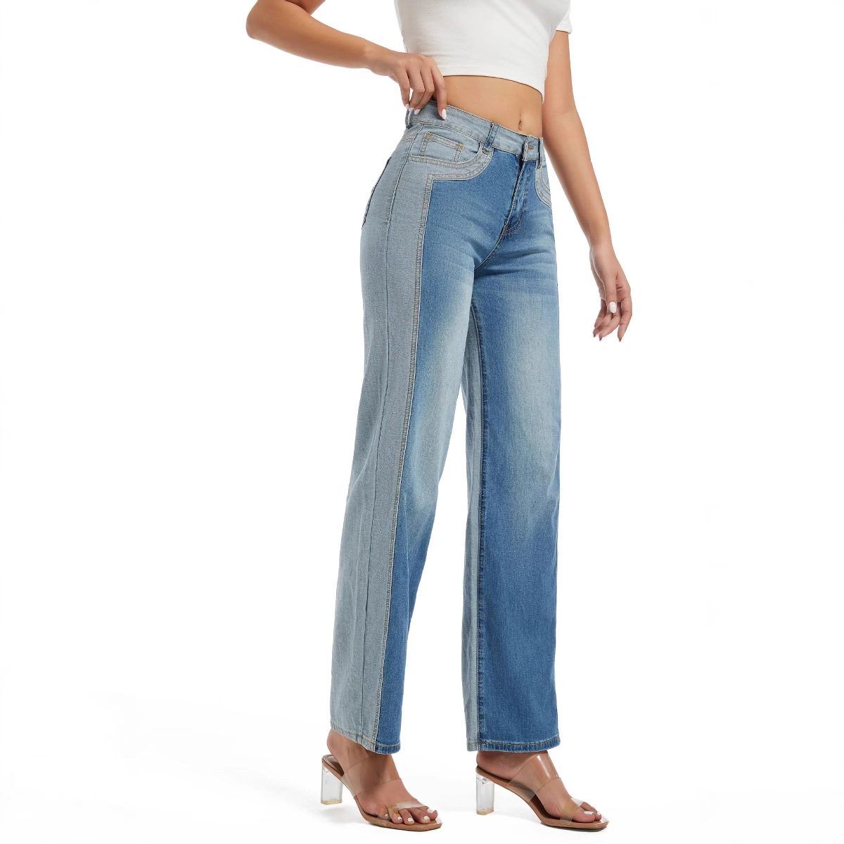 Fábrica de fuente 2026 verano nuevo estilo europeo y americano jeans rectos de tamaño grande pantalones de lavado elásticos personalizados