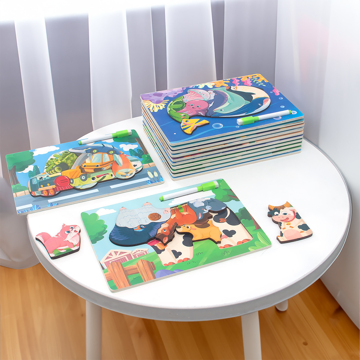 Rompecabezas tridimensional, tablero de dibujo, tablero de dibujo, dos en uno, bloques de construcción de partículas grandes, animales de dinosaurio, rompecabezas 3D, juguetes de madera