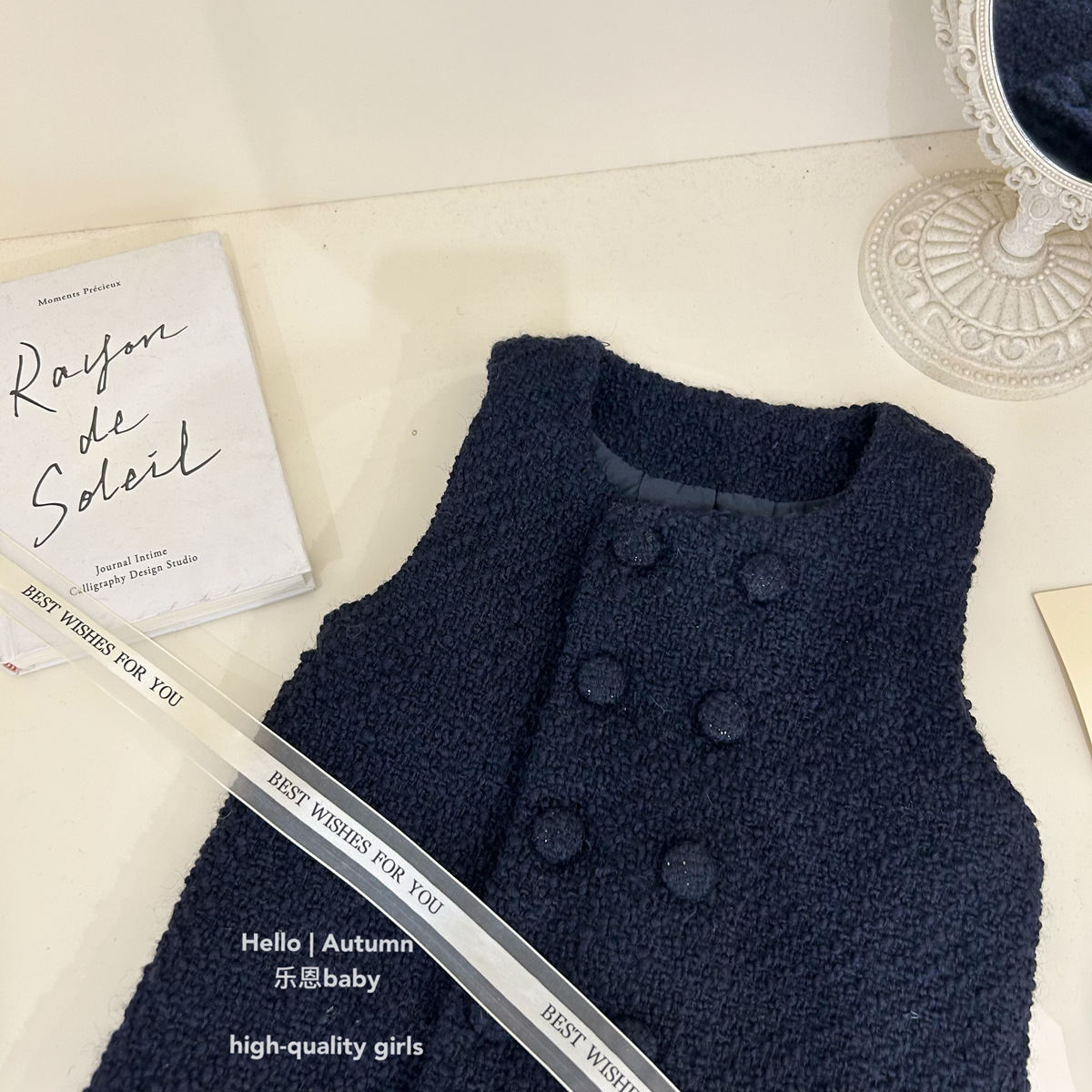 [Ropa infantil de Leen] ropa de Año Nuevo de invierno de niñas, vestido azul pequeño chaleco de viento fragante, vestido de princesa coreana elegante