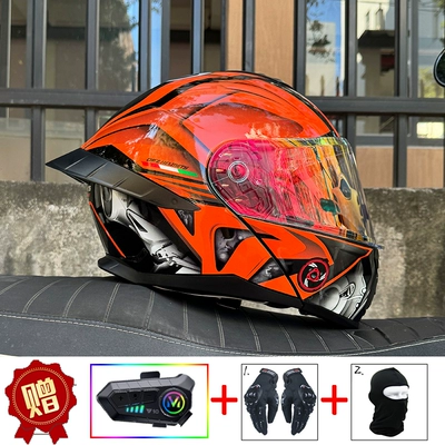 Helmet Double Lens Motorcycle Brigade Full Motosiklet dəbilqələri - m-orange-knight-symphony-red-night-vision-available-y10-bluetooth-hard-wheat