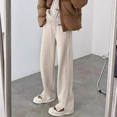 女性用シープウールワイドレッグパンツ、ベルベットパンツ、2025年冬新作、小柄な人向け秋冬厚手ナローストレートレッグパンツ