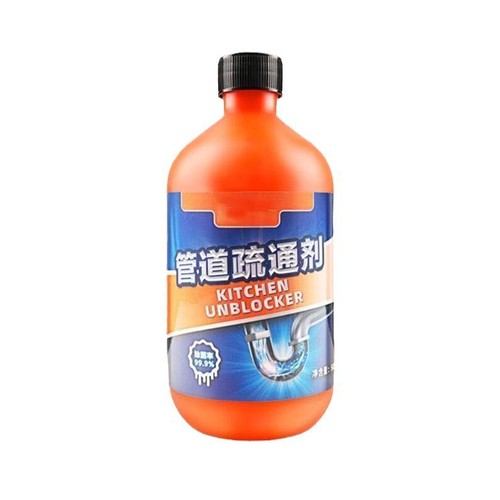 Drain cleaner, sewer unblocker, odor eliminator, debris dissolver—cleans and clears clogged pipes.