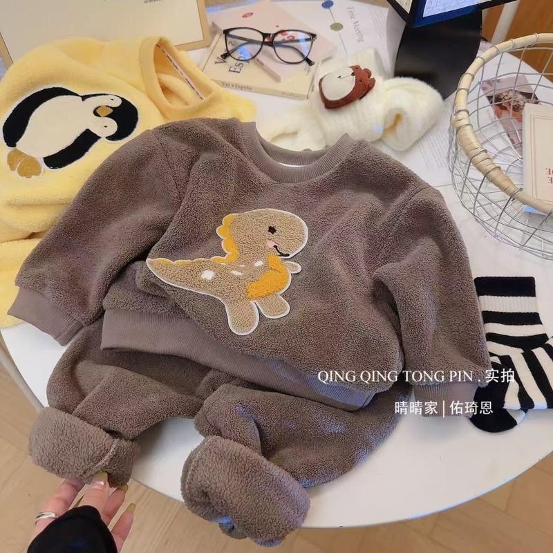 新款儿童睡衣保暖套装秋冬男女童加厚家居服宝宝加绒居家套装|undefined