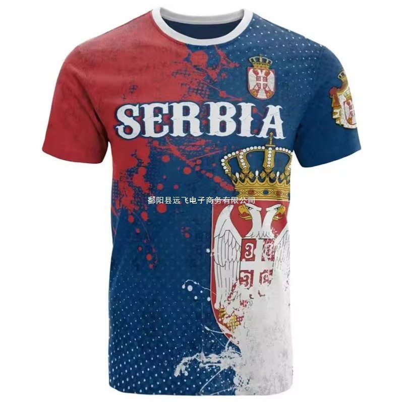 Serbian Pattern T-Shirt Fashion 3D Printed T-Shirt Men's Street Wear Sports Top Loose Fit Round Neck