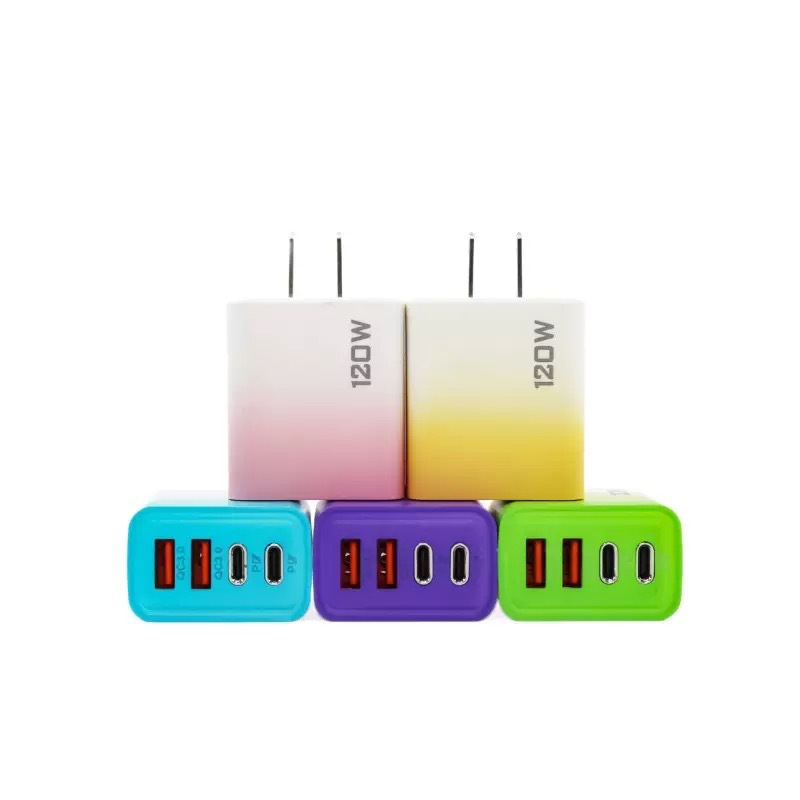 智能快充多口充电器2USB双PD渐变色多口充电头美规欧规跨境