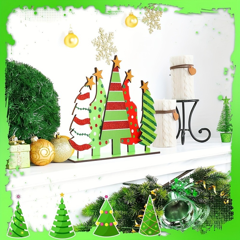 現物3d立体クリスマスツリー置物木製クリスマスプレゼント創意クリスマス要素標識カード置物|undefined