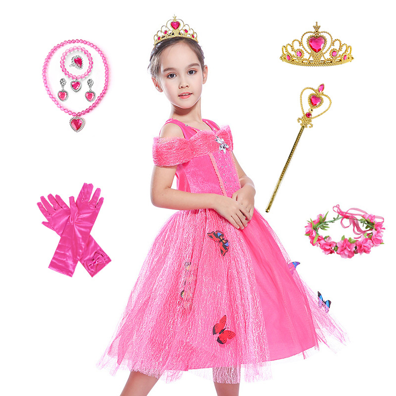 欧美女童连衣裙睡美人爱洛公主网纱裙万圣节演出服装儿童礼服裙