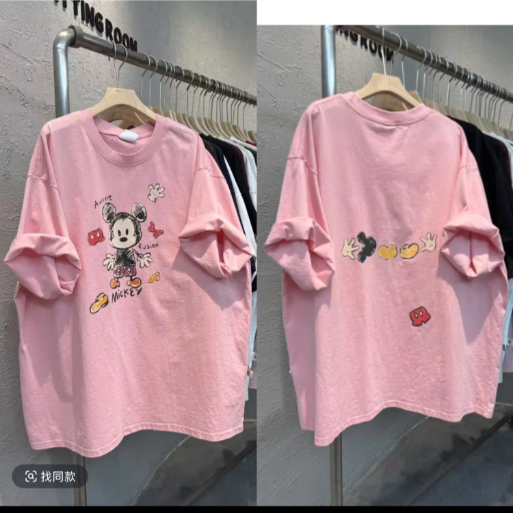 Plus-Size 150kg Summer New Korean Version Front Mickey Back Palm Print Loose Large Short Sleeve T-Shirt for Women Plus-Size 150kg Summer New Korean Version Front Mickey Back Palm Print Loose Large Short Sleeve T-Shirt for Women
