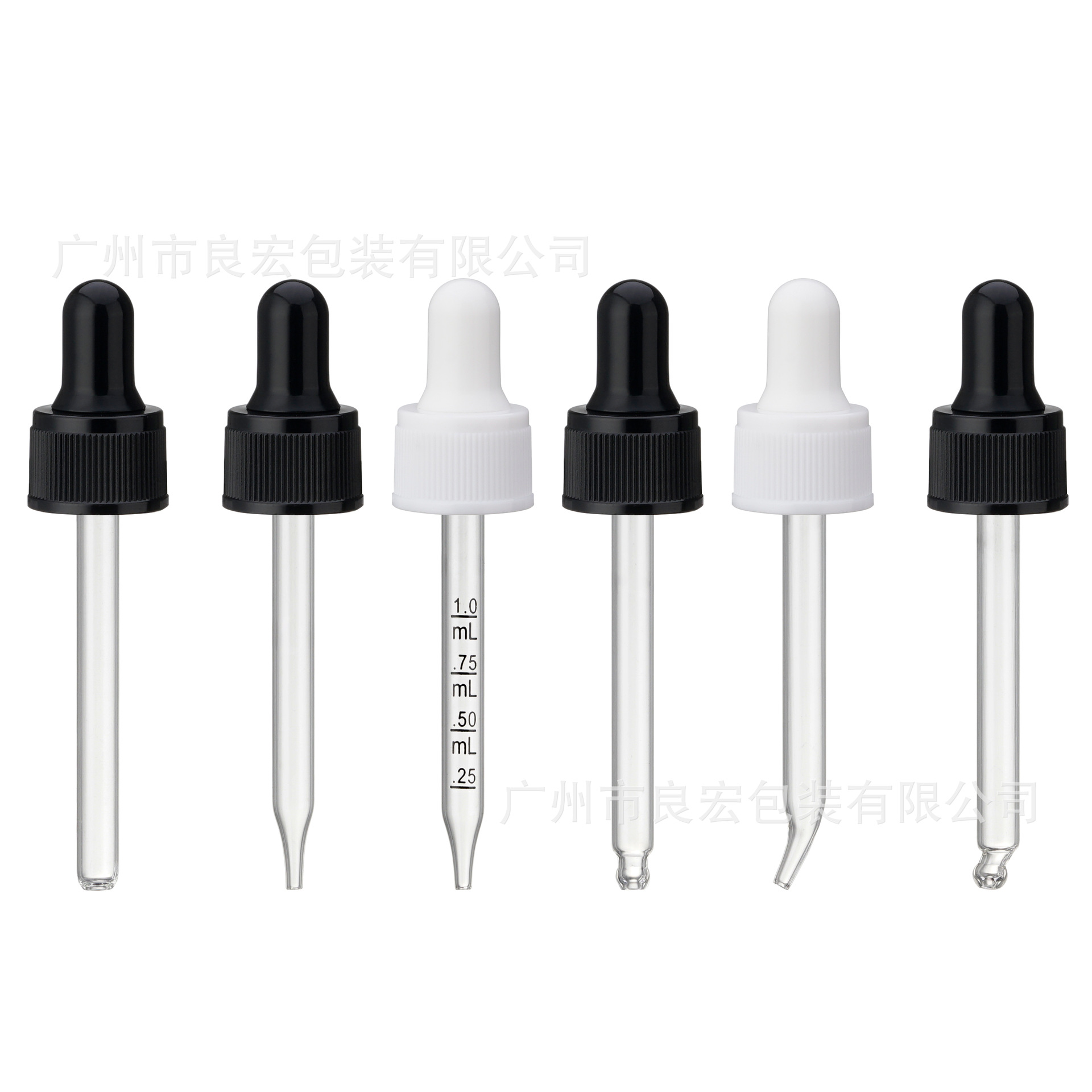 In-stock supply of serum bottle accessories: 13mm, 18mm, 20mm rubber head glass dropper with middle ring