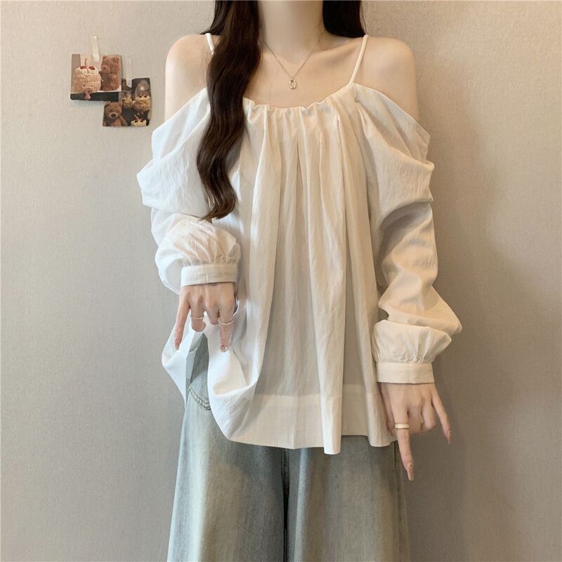 Plus Size Drawstring Strap Off-Shoulder Long Sleeve Shirt for Women, Autumn New Fashion for Curvy Women, Stylish and Age-Reducing Versatile Top Plus Size Drawstring Strap Off-Shoulder Long Sleeve Shirt for Women, Autumn New Fashion for Curvy Women, Stylish and Age-Reducing Versatile Top
