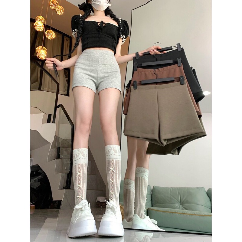 Gray High-Waisted Casual Sports Shorts for Women, Summer 2026 New Style, Slim Fit for Petite Figures, Sexy Hip-Hugging Leggings