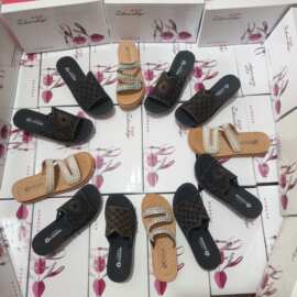 夏季新款女士平底带钻拖鞋杂款中老年外穿拖鞋厂家库存尾货鞋批发