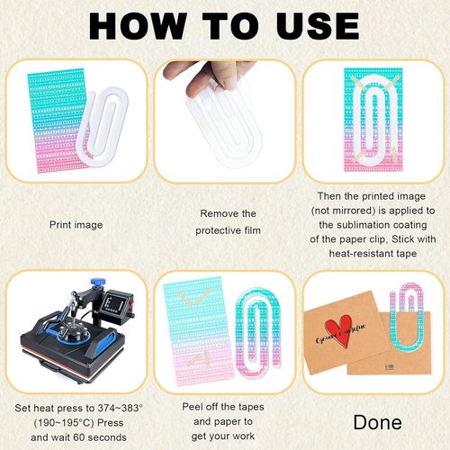 Heat transfer acrylic paper clip for student notebooks, document files, and card holders