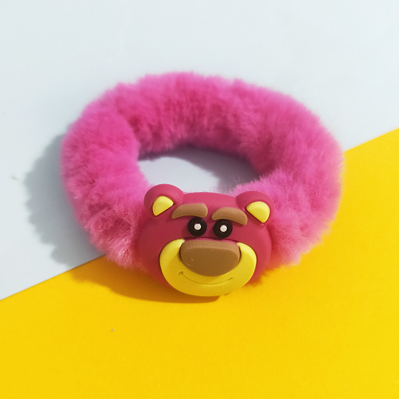 2023 fresa oso felpa cuerda de pelo otoño e invierno de dibujos animados no duele el pelo de alta elasticidad Cola de Caballo anillo de pelo cuerda de pelo accesorios para el cabello para las mujeres