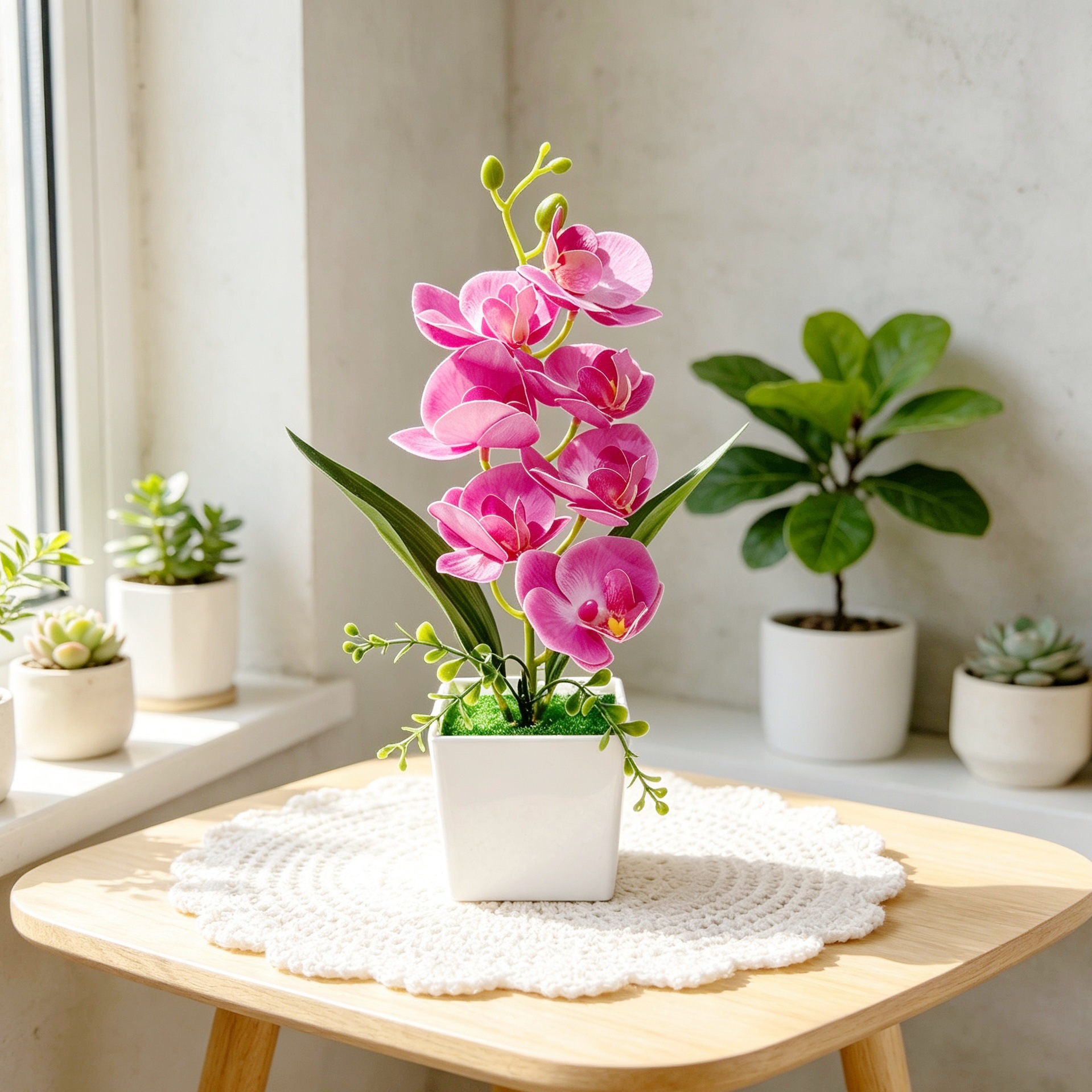 Nuevo cuadrado 7 orquídeas mariposa bonsai decoración de oficina pequeña maceta falsa plantación verde bonsai decoración
