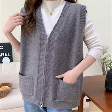 双拉链马甲女2025新款秋冬纯色毛衣背心坎肩针织衫上衣马夹外穿女