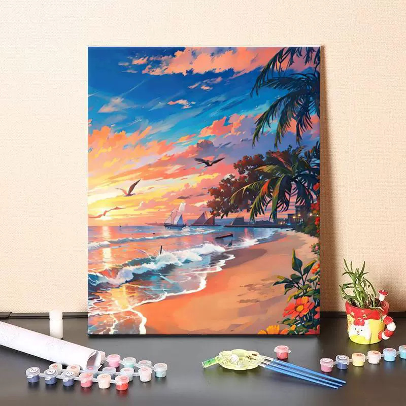 Pintura al óleo digital DIY paisaje floral pintada a mano pintada al óleo pintada decoración de la sala de estar pintada colgante de alta calidad pintura descomprimida image 8
