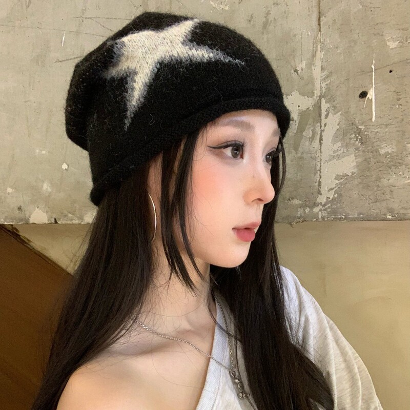 秋冬新款星星堆堆帽女时尚护耳包头帽显脸小保暖休闲针织帽月子帽|undefined