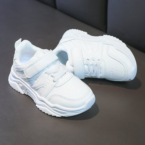 Children's white canvas shoes, new for spring and autumn, unisex white sneakers, leather surface, soft sole, anti-slip student sports shoes