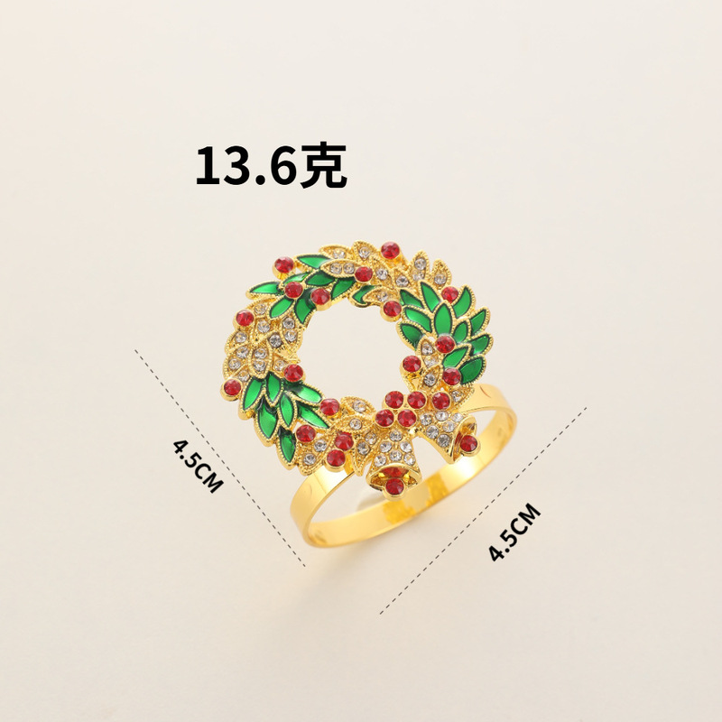 跨境圣诞餐巾环圣诞树小麋鹿花环铃铛拐杖雪花酒店装饰餐巾扣|undefined