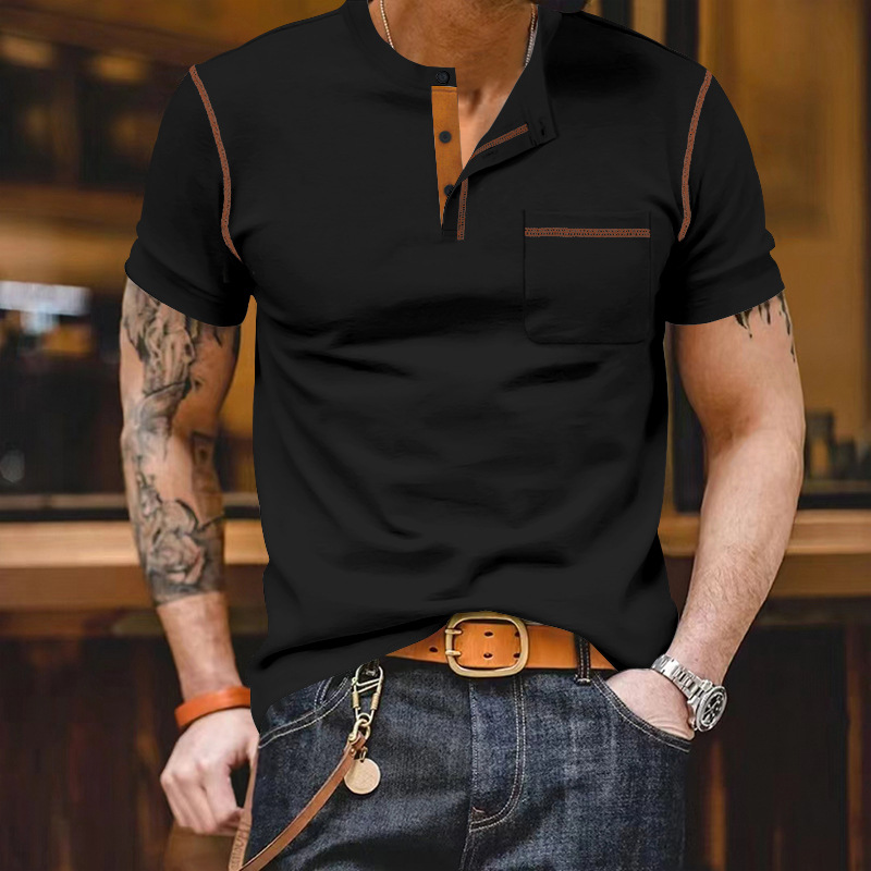 24 Summer Solid Color Short Sleeved T-Shirt Polo Top Men's_voghion.com