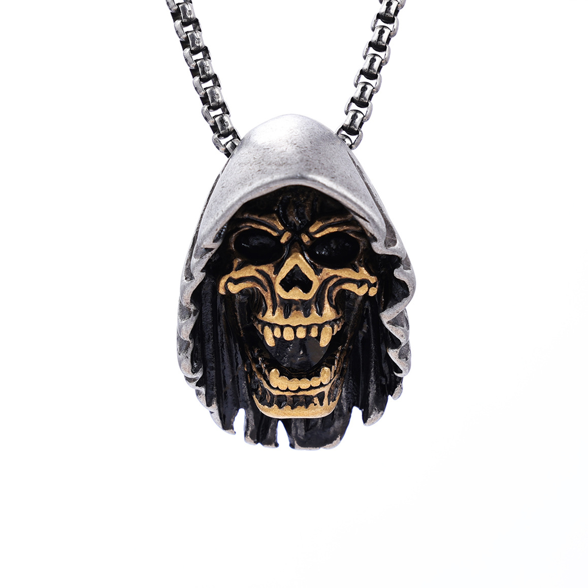 32g Weight Lobster Clasp Jewelry Making Type Stone-Free Inlay Material Retro Skull Stainless Steel Irregular Polishing Halloween Men'S Pendant Necklace