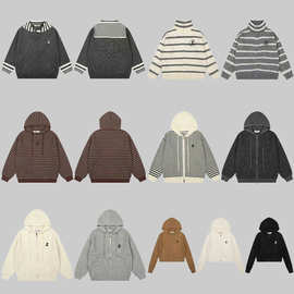 Rest&Recreation经典刺绣LOGO钩花慵懒风连帽拉链针织毛衣开衫外