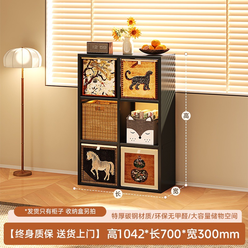 Black plaid side cabinet-6 compartments-vertical style