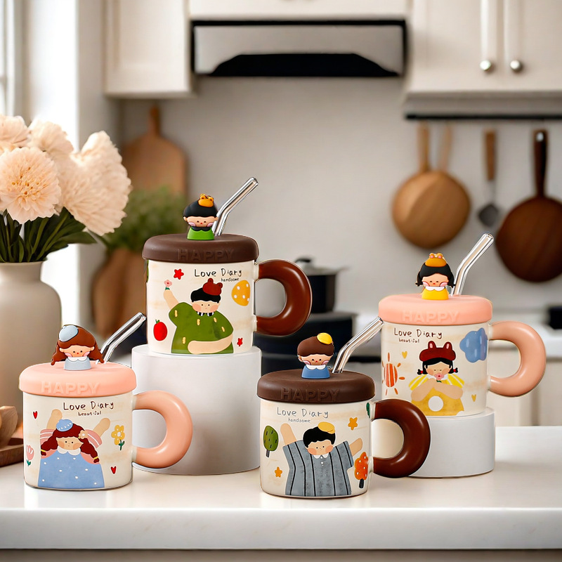 Oil painting style girly cute mug household high-value ceramic…