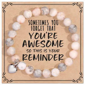 亚马逊热销 8mm天然石粉斑马黄虎眼串珠手链爱心吊坠水晶弹力手串