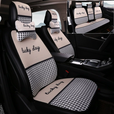 Pad, Non-Slip Breathable Seat Cushion Cover — Seat cushion, seat cover - champagne-houndstooth-five-seater-complete-car-set-2-neck-pillows-honeycomb