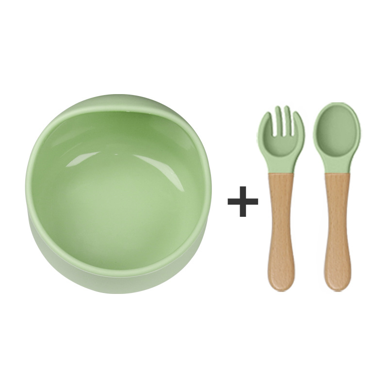 다크 그린 (실리콘 그릇 + 나무 포크 스푼)