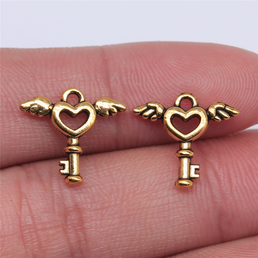 1g Weight Pendant Jewelry Making Type DIY Jewelry Accessories Classification 1 Piece Quantity Alloy Material Heart Shape, Wings, Key Pattern Plating Design Retro Style 1 Piece Alloy Heart Shape Wings Key Pendant 6